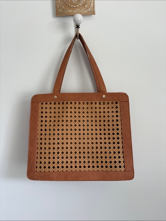 Antik Kraft Handbags - Brown leather like & Woven Rattan Antik Kraft Purse 12 1/2 wide x 10 3/4 long